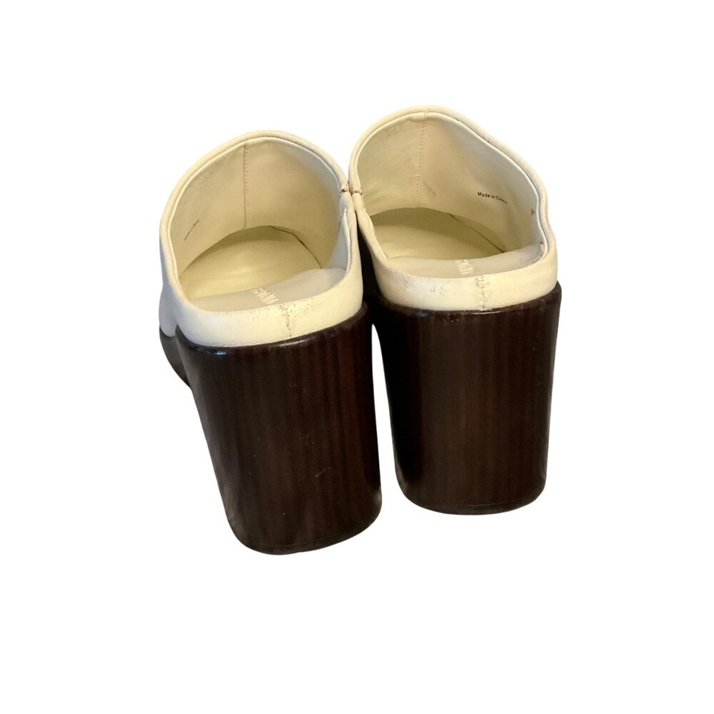 Vince Cream Leather Mules Clogs 7.5 Chunky Wood Heel Slip-On winter white - Picture 6 of 13